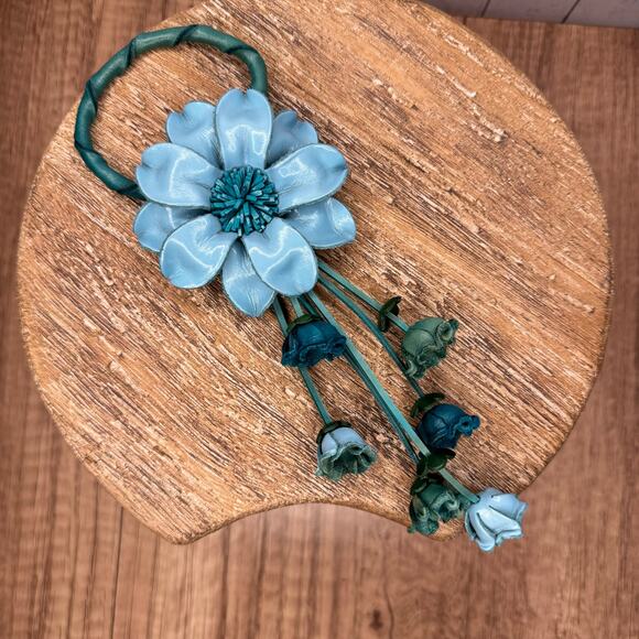 Genuine Leather Flower Purse Charm Leather Blue Green Bag Charm NEW FAST SHIP - Picture 4 of 8